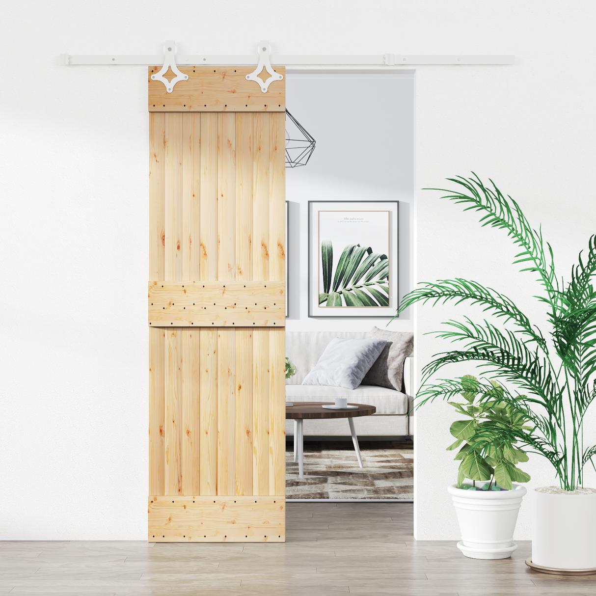 Sliding Door Natural and White 70 x 210 cm Solid Pine Wood
