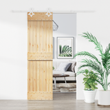 Sliding Door Natural and White 70 x 210 cm Solid Pine Wood - Front View
