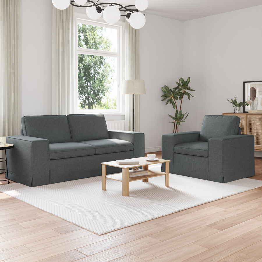 Sofa Set 2 pcs Dark Grey Fabric