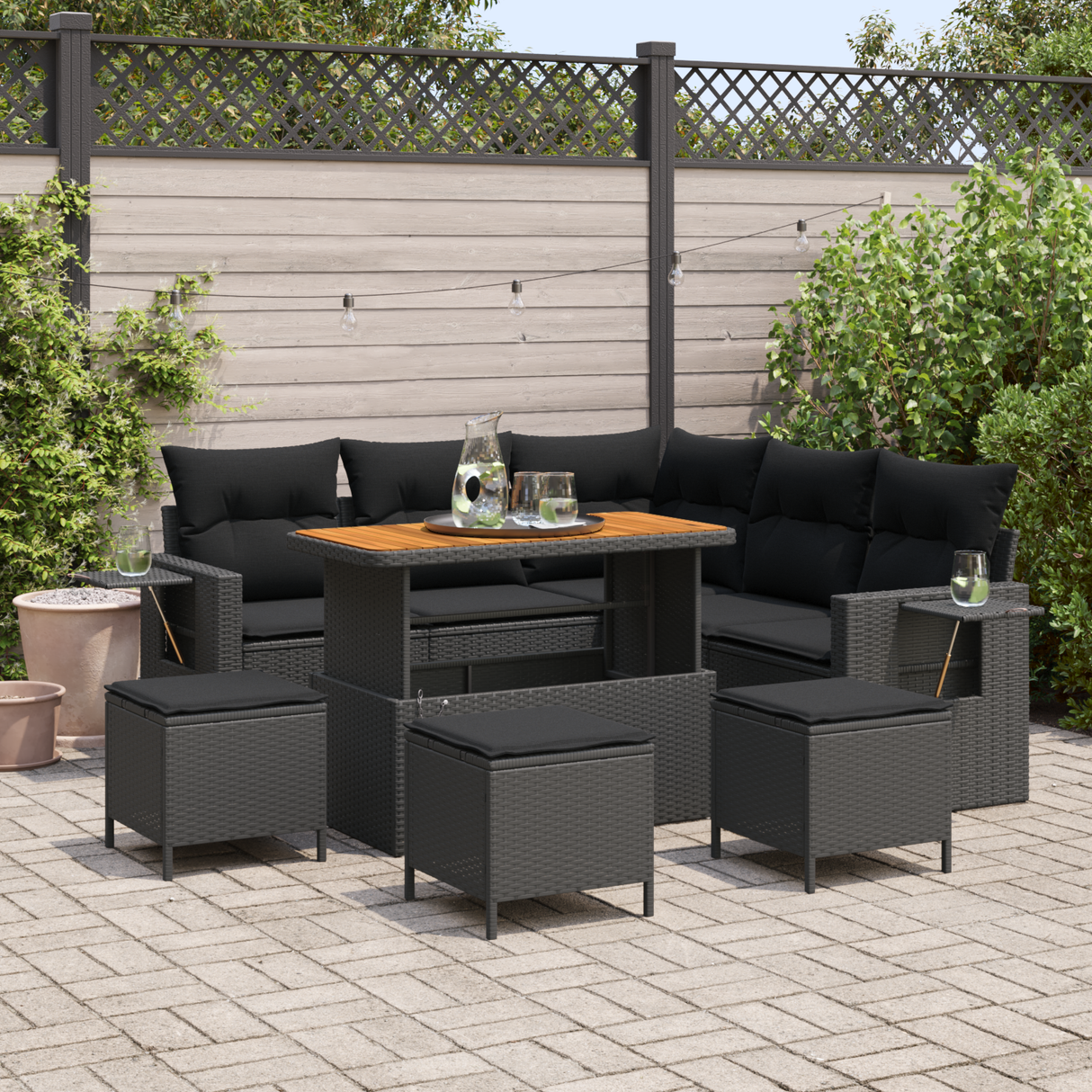 Garden Sofa Set with Cushion 10 pcs Black Poly Rattan