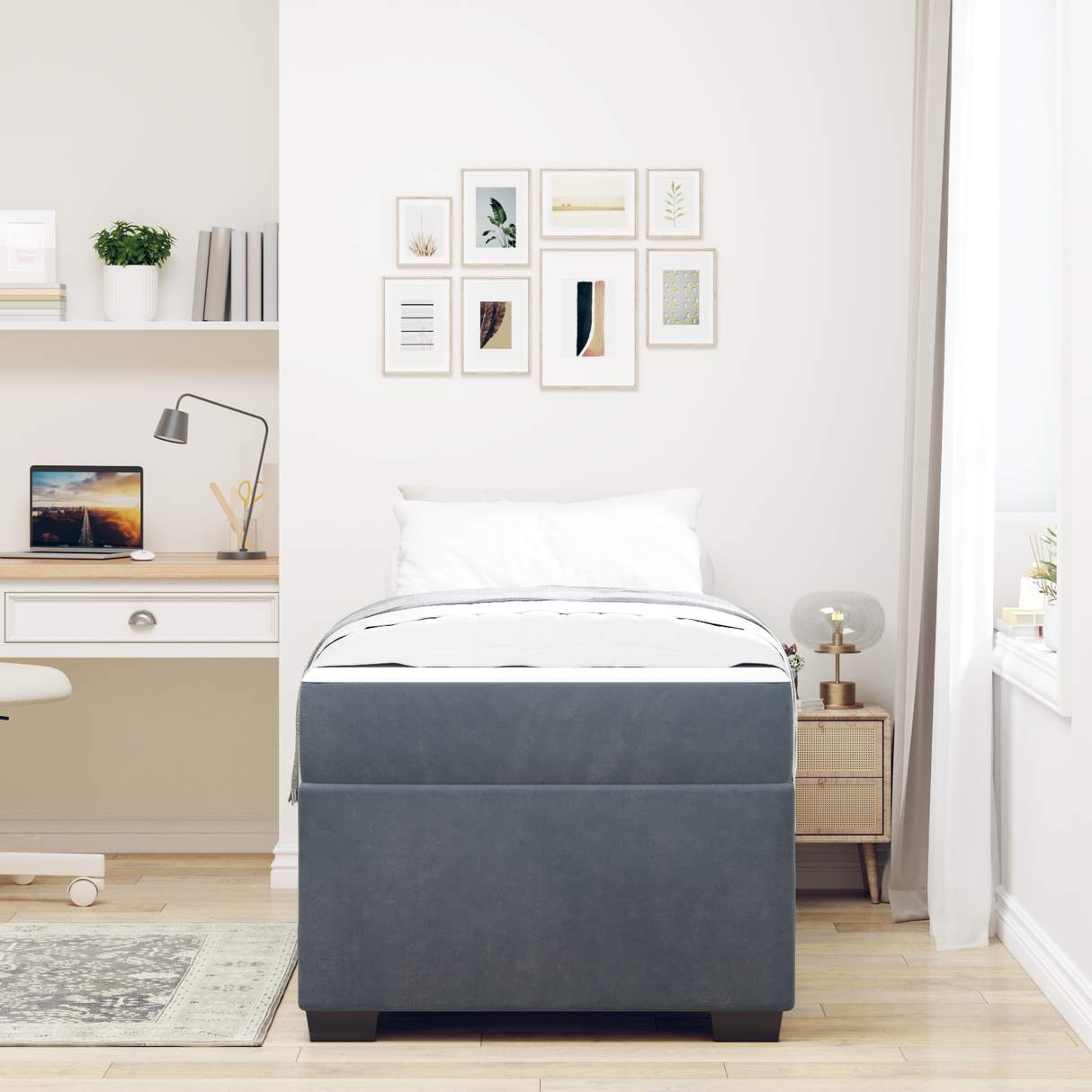 Bed Frame with Mattress Dark Grey 90 x 190 cm Fabric