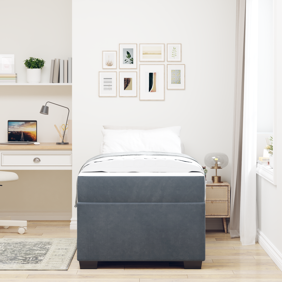Bed Frame with Mattress Dark Grey 90 x 190 cm Fabric