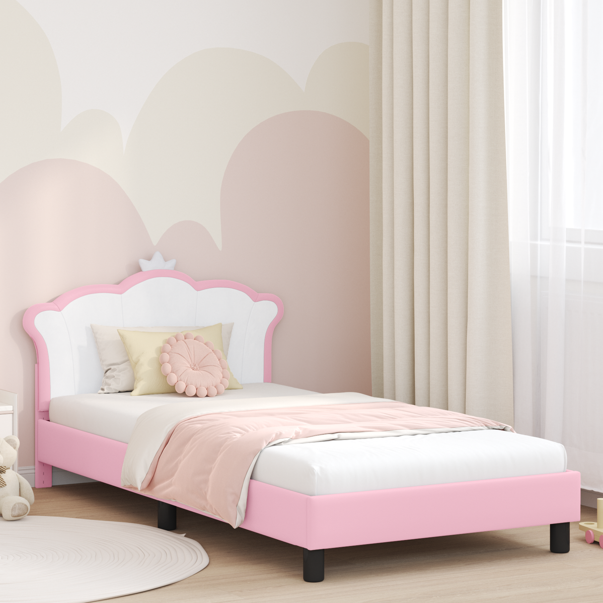Kids'Bed Frame with Headboard Pink 90 x 190 cm PU