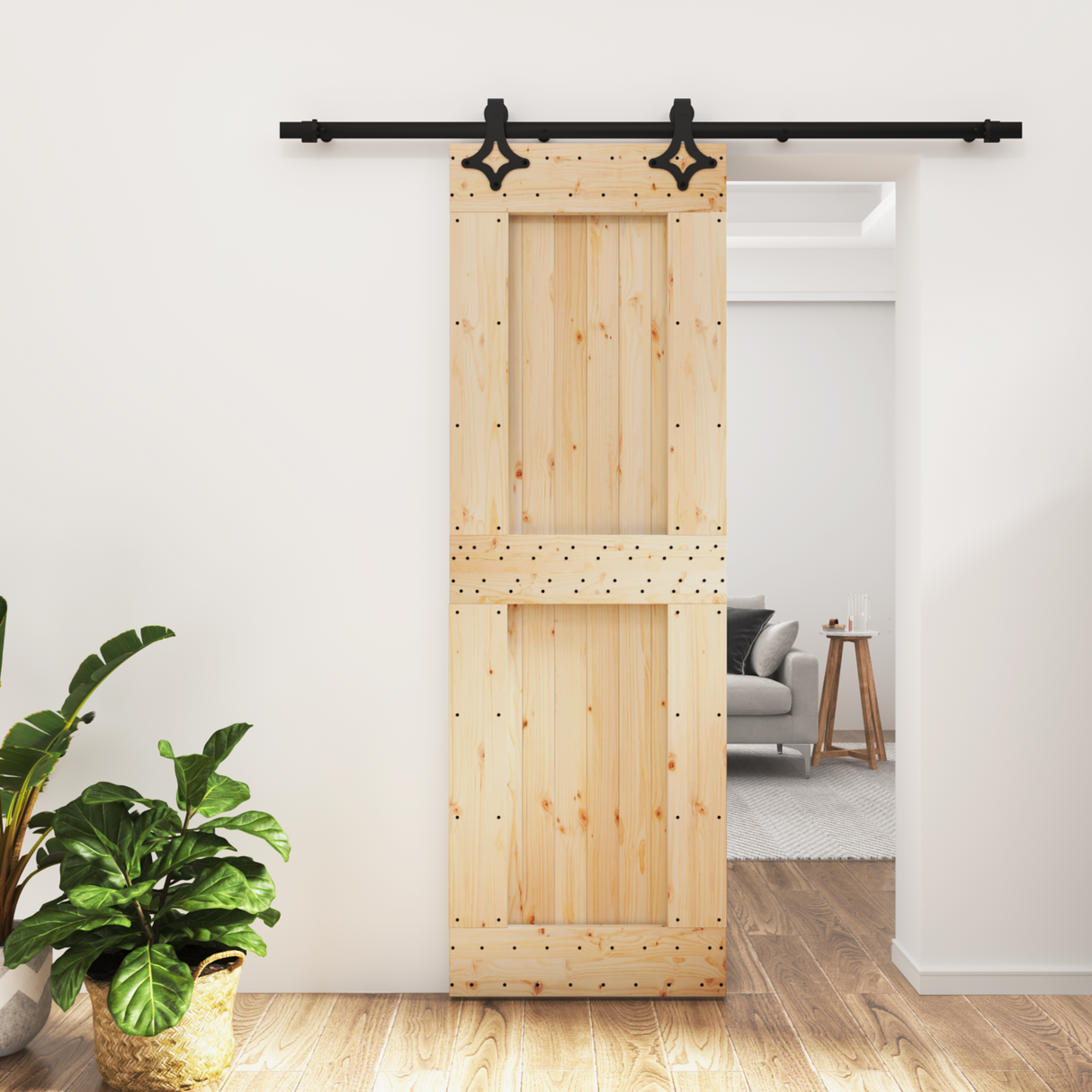 Sliding Door Natural and Black 70 x 210 cm Solid Pine Wood