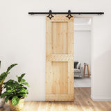 Sliding Door Natural and Black 70 x 210 cm Solid Pine Wood