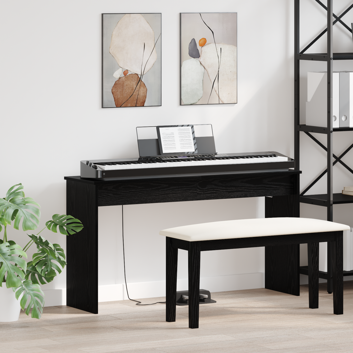 Keyboard Stand Black Oak 120 x 32 x 64 cm Engineered Wood