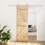 Sliding Door Natural and White 70 x 210 cm Solid Pine Wood - Front View