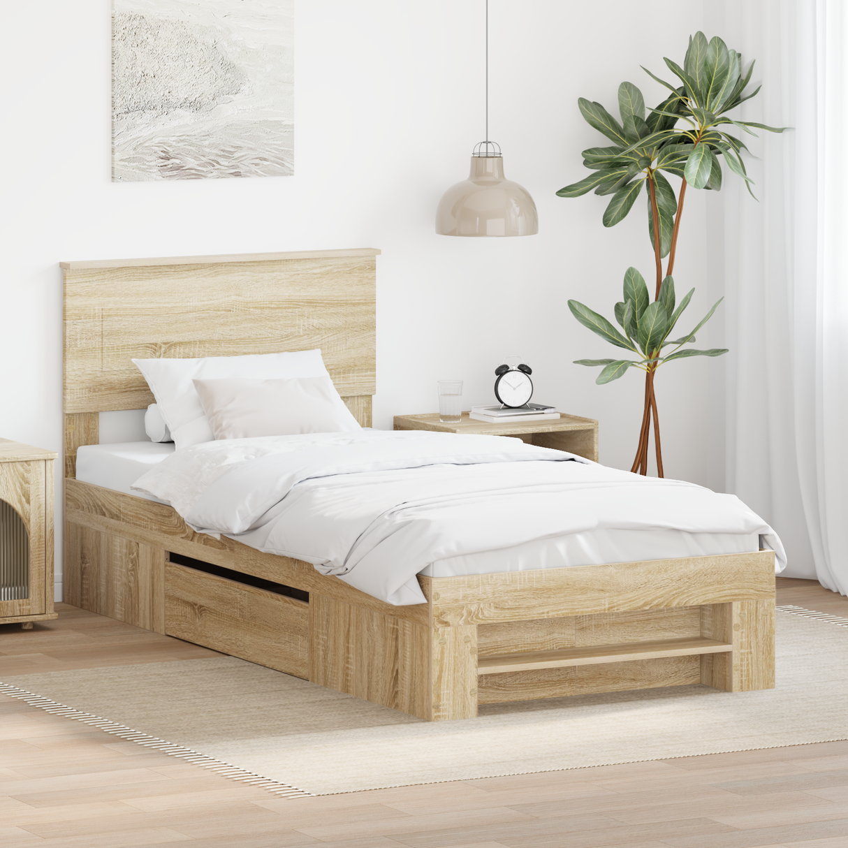 Bed Frame with Headboard Sonoma Oak 90 x 200 cm Engineered Wood