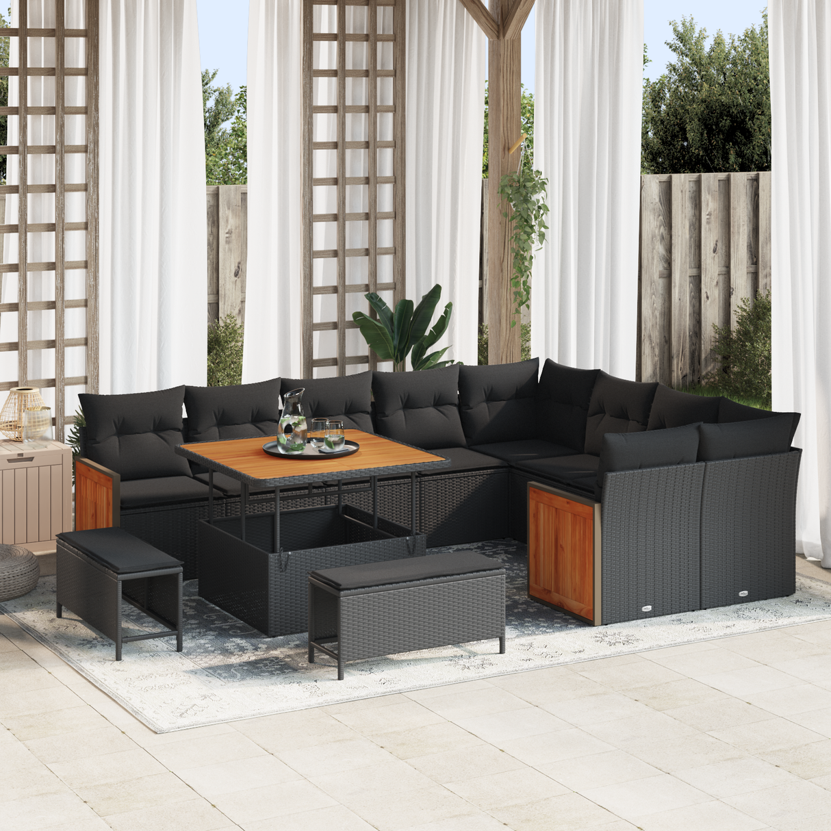 Garden Sofa Set with Cushion 13 pcs Black Poly Rattan