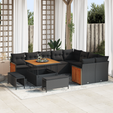 Garden Sofa Set with Cushion 13 pcs Black Poly Rattan