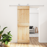 Sliding Door Natural and White 70 x 210 cm Solid Pine Wood - Front View