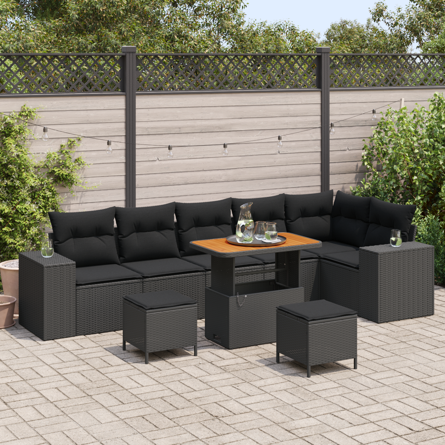 Garden Sofa Set 9 pcs 6-Seater Black Poly Rattan