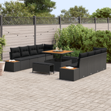 Garden Sofa Set with Cushion 11 pcs Black Poly rattan - Side View
