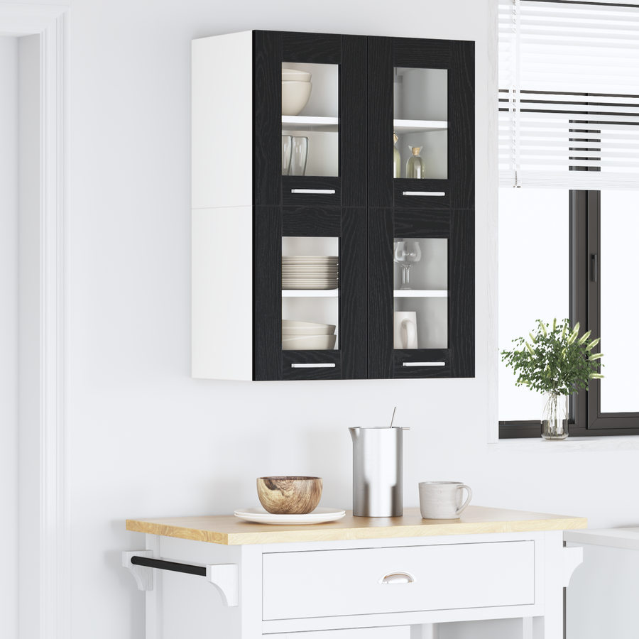 Hanging Cabinet 2 pcs Black Oak Engineered Wood