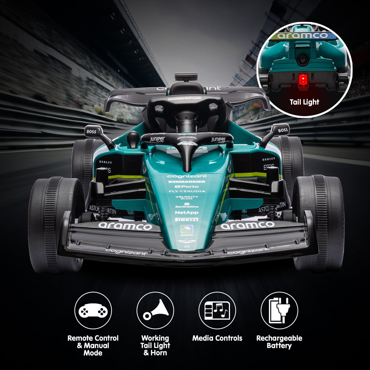 Aston Martin Aramco F1 Licensed Electric Kids Ride On Race Car