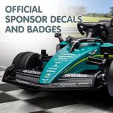 Aston Martin Aramco F1 Licensed Electric Kids Ride On Race Car - Close-Up Angle