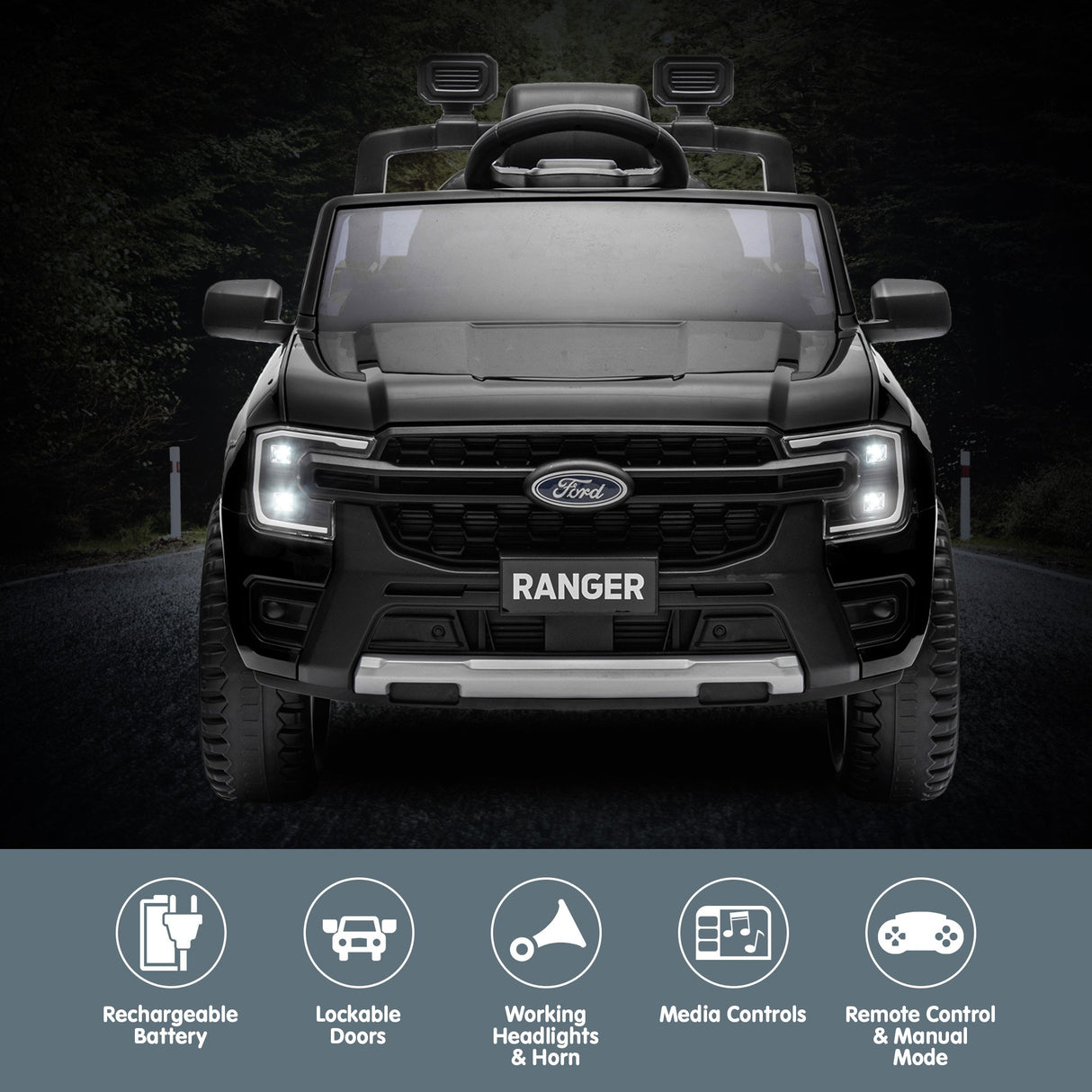 Ford Ranger Electric Kids Ride On Car - Black