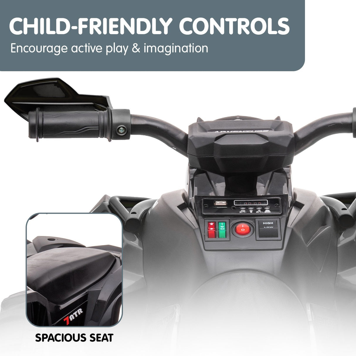 Kahuna GTS99 Kids Toy Electric Ride On Quad Bike 50W ATV - Black