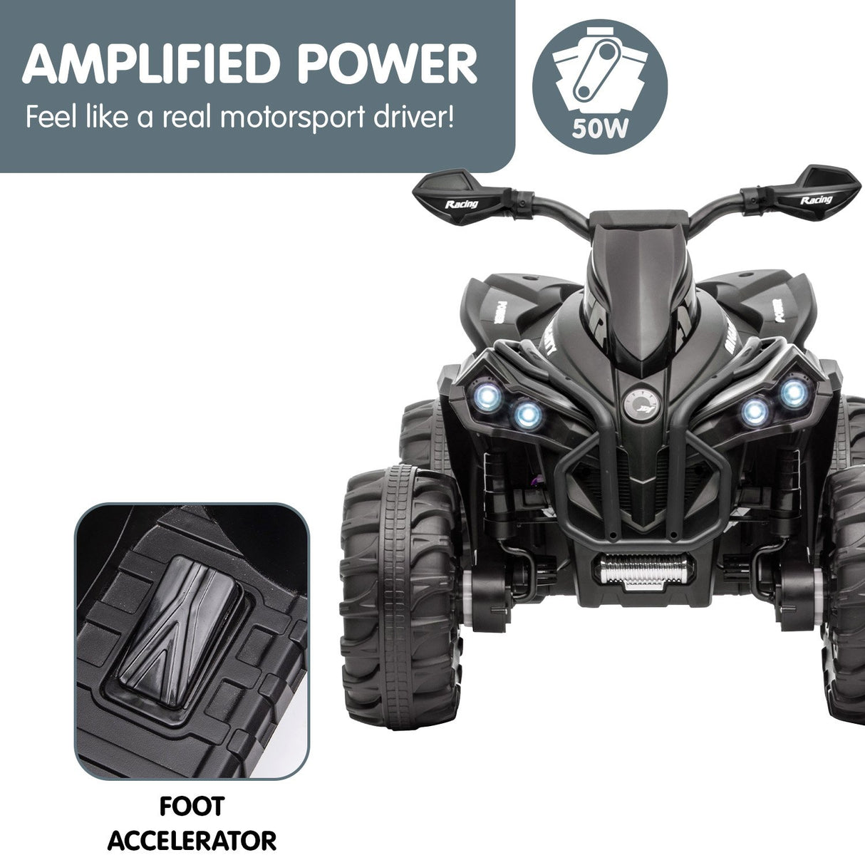 Kahuna GTS99 Kids Toy Electric Ride On Quad Bike 50W ATV - Black