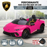 Lamborghini Performante Kids Electric Ride On Car Remote Control Pink - Front View
