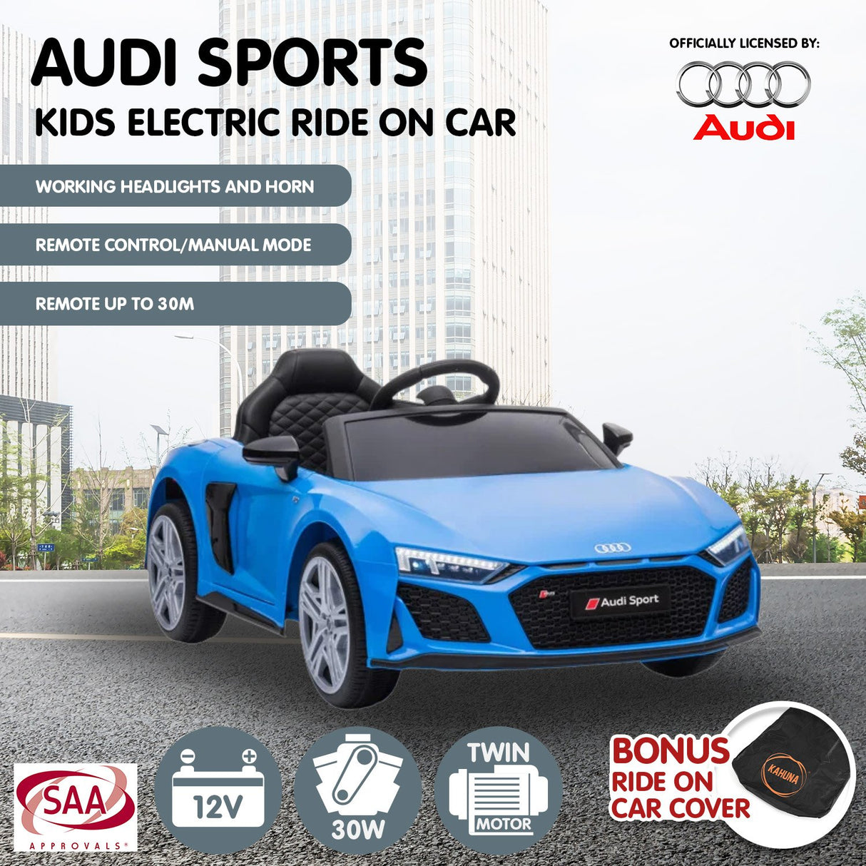 Audi Sport Licensed Kids Electric Ride On Car Remote Control Blue