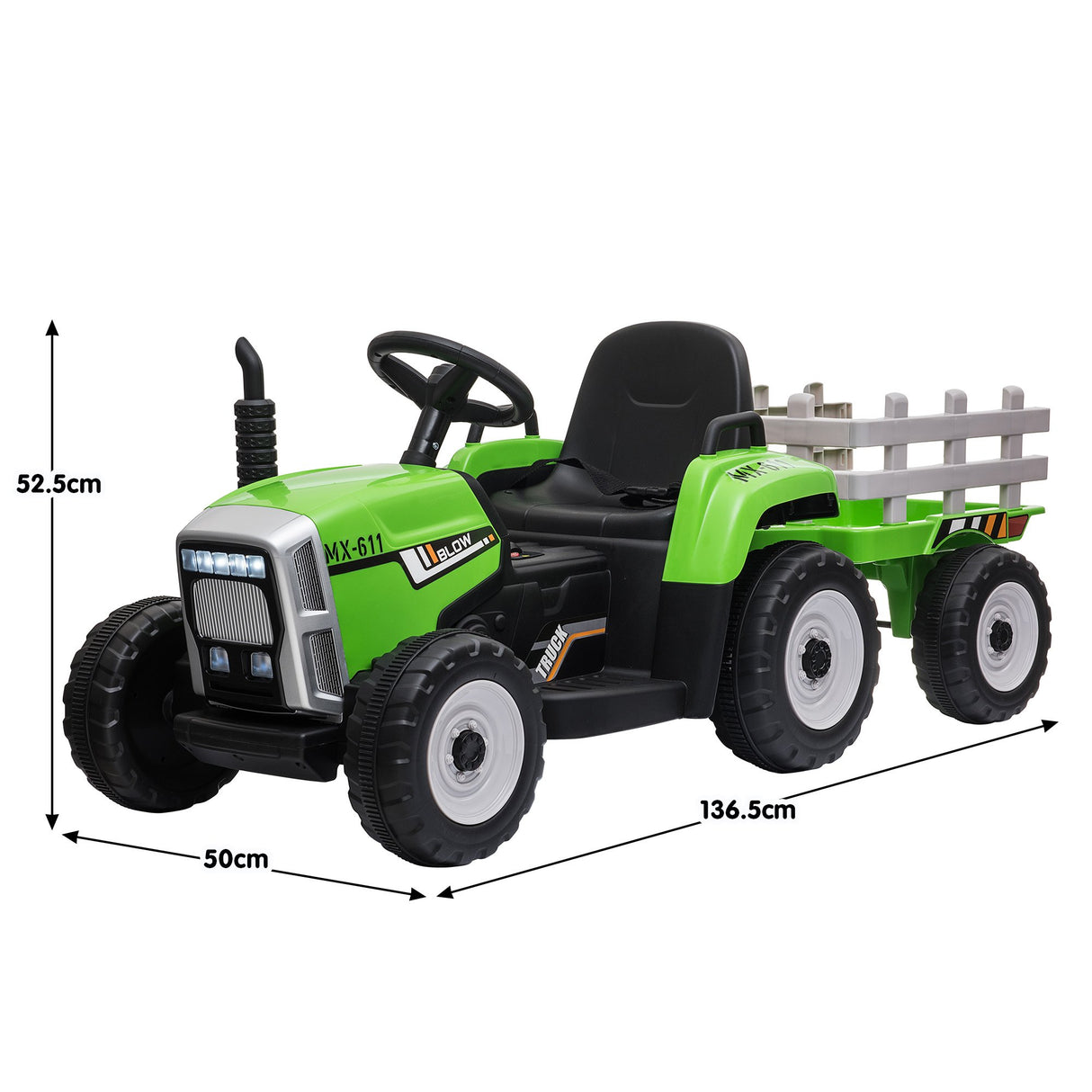 Kahuna MX-611 Kids Electric Ride On Tractor Trailer Car Green Grey