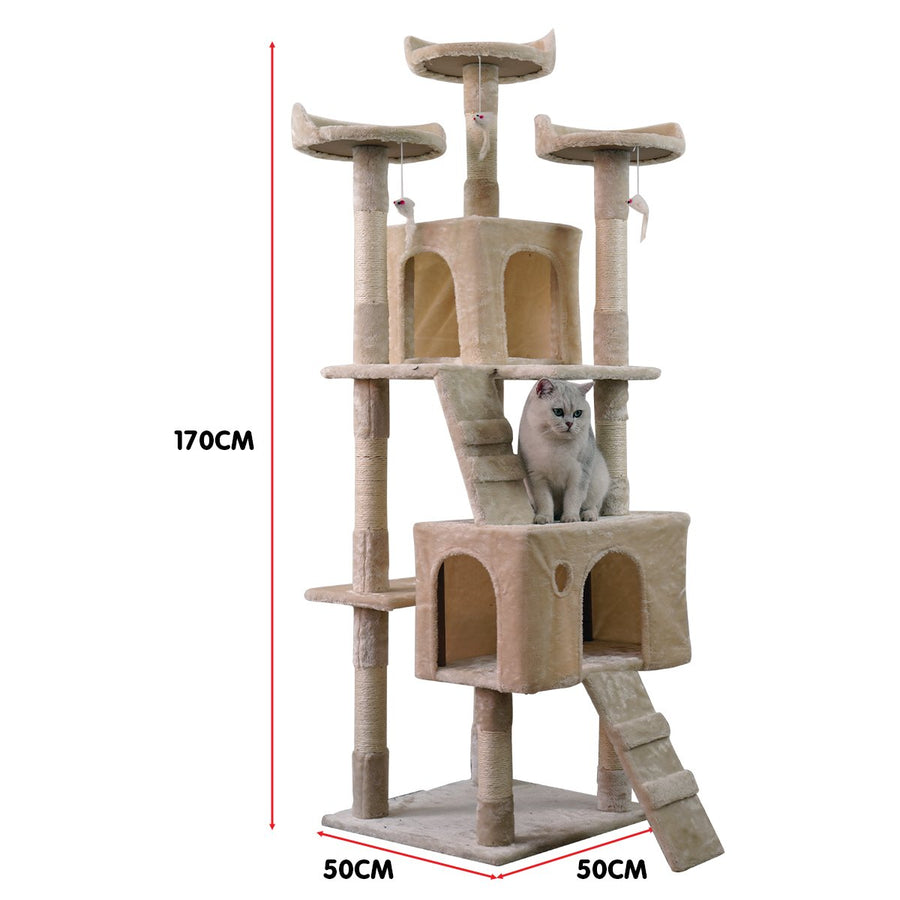 Furtastic 170cm Cat Tree Scratching Post - Beige, image 8