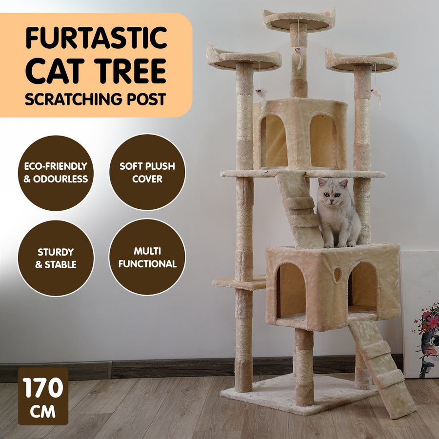 Furtastic 170cm Cat Tree Scratching Post - Beige, image 10