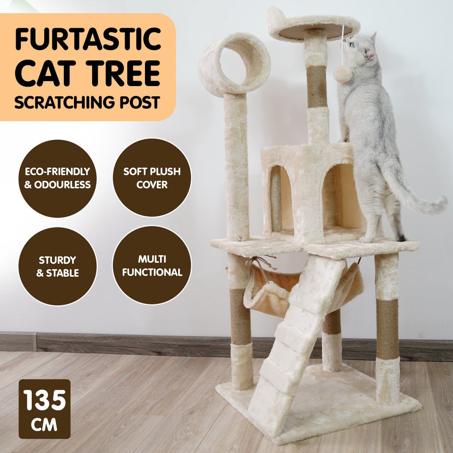 Furtastic 135cm Cat Tree Scratching Post - Beige, image 10