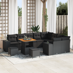 Garden Sofa Set 12 pcs 9-Seater Black Poly Rattan