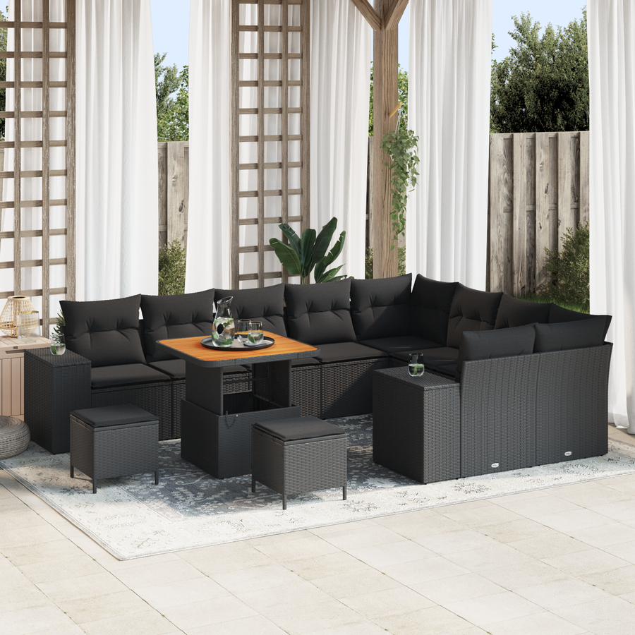 Garden Sofa Set 12 pcs 9-Seater Black Poly Rattan
