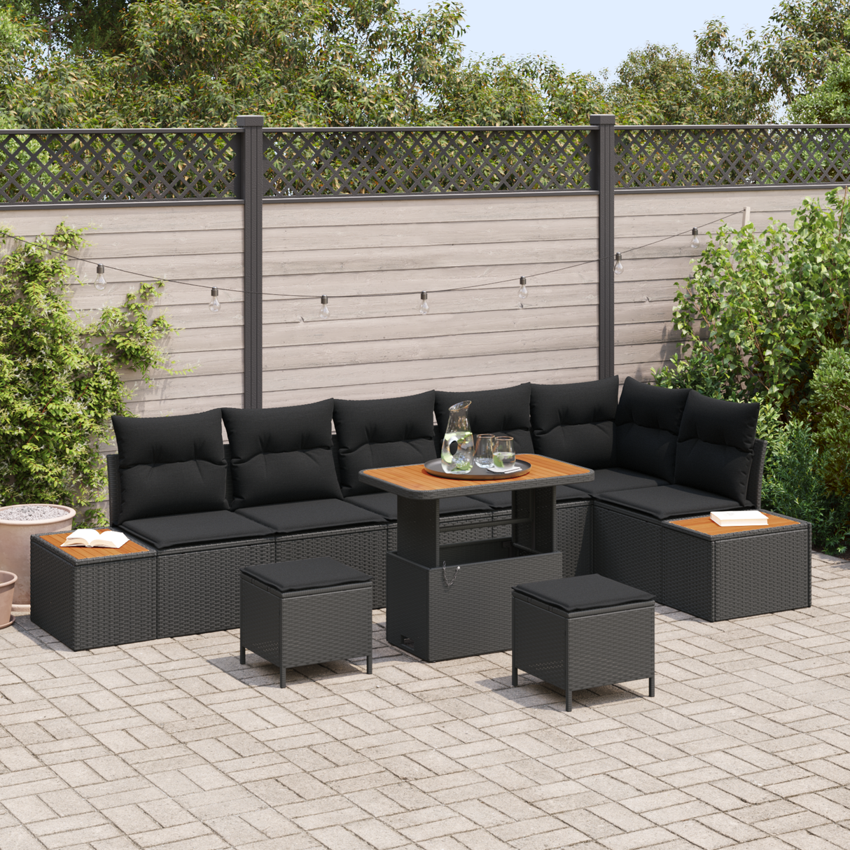 Garden Sofa Set 9 pcs Black Poly Rattan and Powder-coated Steel