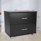 Bedside Table with Drawers MDF Wood - Black - Front View