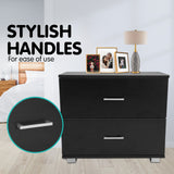 Bedside Table with Drawers MDF Wood - Black - Side View