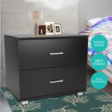 Bedside Table with Drawers MDF Wood - Black - 45-Degree Angle