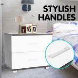 Bedside Table with Drawers MDF - Black White