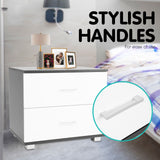 Bedside Table with Drawers MDF - Black White - Front View