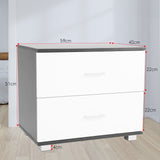 Bedside Table with Drawers MDF - Black White - Side View