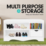 Shoe Rack Cabinet Organiser White Cushion - 80 x 30 x 45cm - White - Front View
