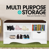 Shoe Rack Cabinet Organiser Brown Cushion - 80 x 30 x 45 - White - Rear View