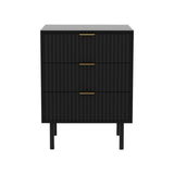 Sarantino Evelyn Bedside Table with 3 Drawers - Black - Front View