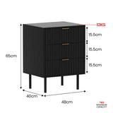 Sarantino Evelyn Bedside Table with 3 Drawers - Black - Side View