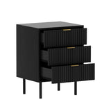 Sarantino Evelyn Bedside Table with 3 Drawers - Black - 45-Degree Angle