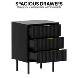 Sarantino Evelyn Bedside Table with 3 Drawers - Black - Rear View