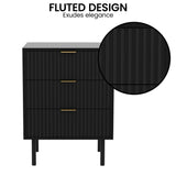 Sarantino Evelyn Bedside Table with 3 Drawers - Black - Close-Up Angle