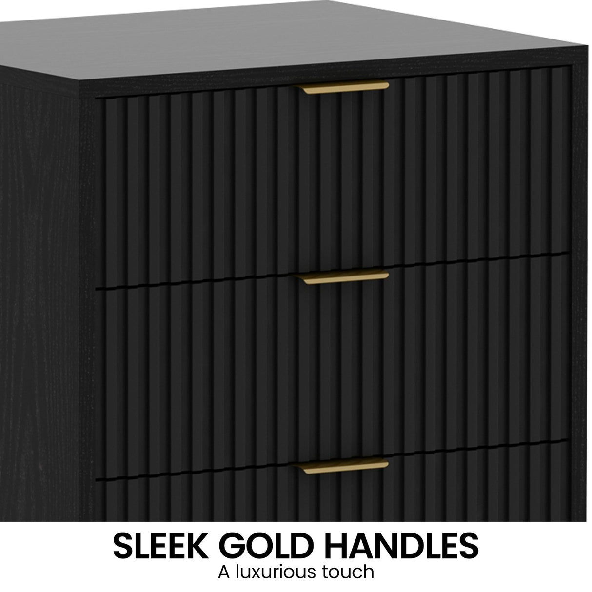 Sarantino Evelyn Bedside Table with 3 Drawers - Black