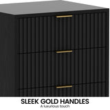 Sarantino Evelyn Bedside Table with 3 Drawers - Black - Low Angle