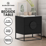 Sarantino Silvia Bedside Table with 2 Drawers and Black Handles - Side View