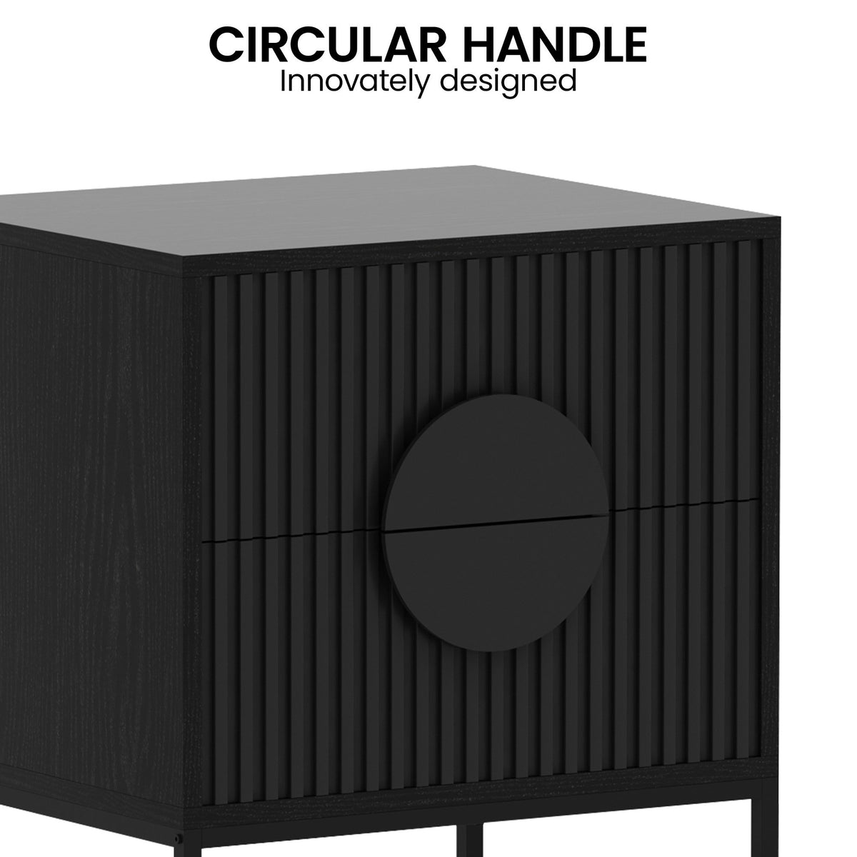 Sarantino Silvia Bedside Table with 2 Drawers and Black Handles