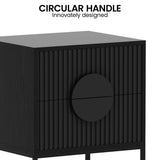 Sarantino Silvia Bedside Table with 2 Drawers and Black Handles - Close-Up Angle